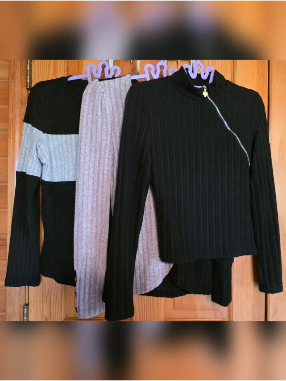 Ribbed Zip-Neck Black Women's Sweater Bundle (3)
